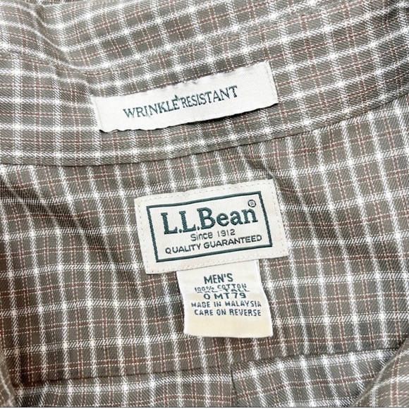 LL BEAN Men’s Green Wrinkle Resistant Plaid LS Button Up Shirt Sz XXL Reg - Picture 5 of 6